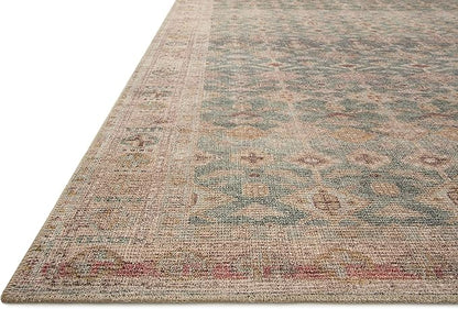 Loloi Angela Rose Aubrey Collection AUB-02 Aqua/Sand 7'-6" x 7'-6", .19" Pile Height, Round Area Rug