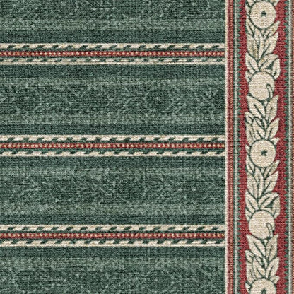 RUGGABLE x Morris & Co Machine Washable Christmas Runner Rug – Fruit Stripe Spruce Green 2.5x7, Stain-Resistant, Non-Slip – Washable Rug for Hallway, Entryway, Living Room & Kitchen–with Standard Pad