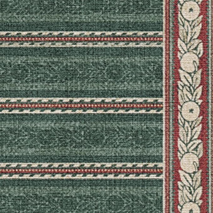 RUGGABLE x Morris & Co Machine Washable Area Rug – Fruit Stripe Spruce Green 8 ft Round, Stain-Resistant, Non-Slip – Large Rugs for Living Room, Bedroom, Hallway, Entryway & Office–with Cushioned Pad