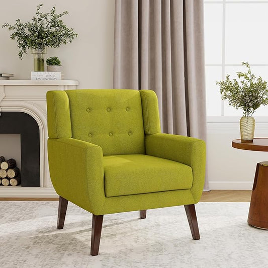 Accent Chair, Modern Fabric Armchair for Living Room, Comfy Upholstered Arm Chair Tufted for Indoor Bedroom Office Room (Green)