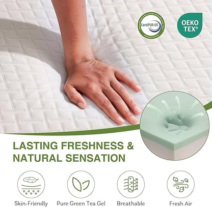 EGOHOME Twin XL Memory Foam Mattress, 5 Inch Bed Mattress in a Box with Cooling Green Tea Gel, Relieve Pressure with Medium Support, CertiPUR-US Certified, 80''L x 38''W, White
