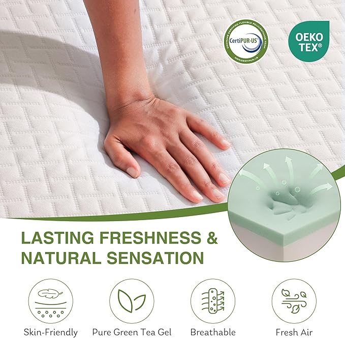 EGOHOME Twin Size Memory Foam Mattress, 12 Inch Bed Mattress in a Box with Cooling Green Tea Gel, Relieve Pressure with Medium Support, CertiPUR-US Certified, 75''L x 38''W, White