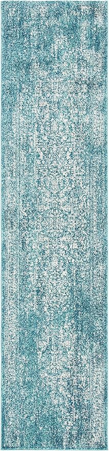 SAFAVIEH Evoke Collection 2'2" x 21' Blue/Ivory EVK256C Oriental Distressed Non-Shedding Living Room Bedroom Runner Rug