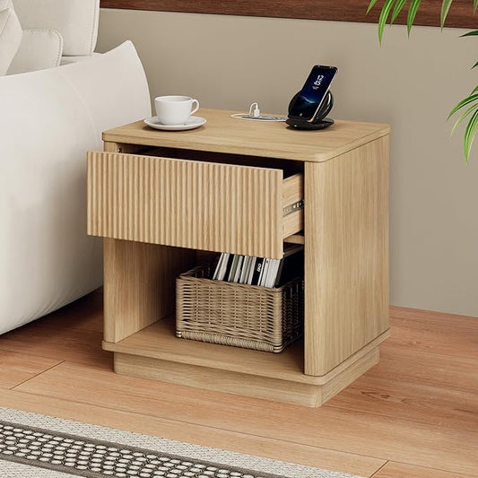 Christopher Knight Home Taria Modern Nightstand with Charging Station, Wooden Bedside Table/End Table with Outlet & USB Port for Bedroom/Living Room, Multipurpose Storage Cabinet with Drawers, Natural