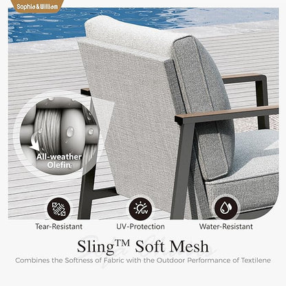 Sophia & William Modern Patio Furniture Set Outdoor Conversation Set 6pcs Heavy Duty with Soft Cotton-Filled Textilene Fabric for 5, Adjustable Coffee Table for Pool Garden Backyard