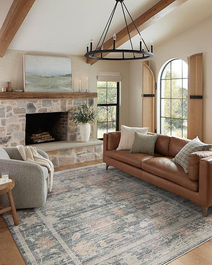 Loloi Magnolia Home by Joanna Gaines Millie Collection MIE-01 Blue/Multi 3'-6" x 5'-6", .25" Pile Height, Accent Rug