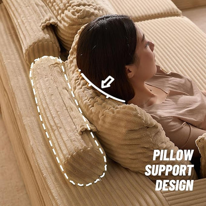 107" Boneless Couch with Deep Seat, Modular Sectional Sofa, Cloud Sectional Couch for Living Room, No Assembly Required, Corduroy, L-Shape Left，Camel