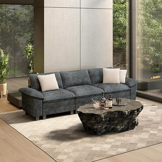 HERA'S HOUSE 124" Modular Sectional Sofa, Oversized Couches for Living Room, Comfy Cloud Couch 3-Seater Deep Seat Sofa with Throw Pillow, Chenille Blue
