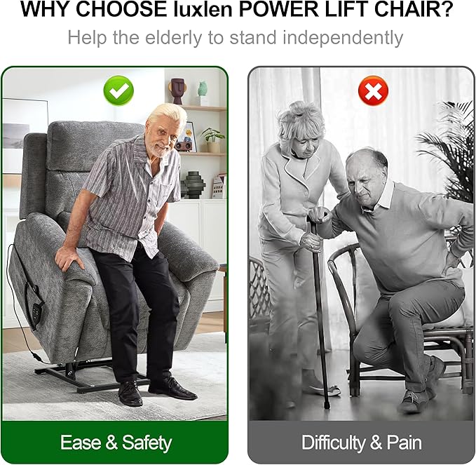 PELUMY Power Lift Recliner Chair for Elderly with Massage and Heat, Dual Motor Heavy Duty 350lbs Recliner, 8-Point Vibration & Lumbar Heating, Electric Lift Chair (Chenille, Dark Grey)