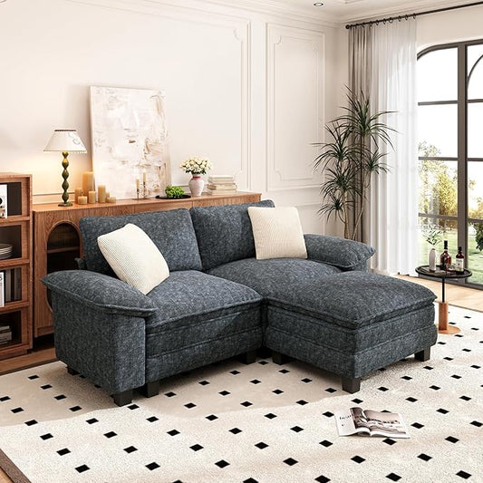 PHI VILLA Cloud Modular Couches Sets, 87.5" Sectional Loveseat Sofa with 1 Movable Ottoman, 3-Seater Comfy Couches for Living Room Apartment, Chenille Fabric, Dark Cyan