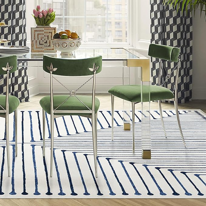 RUGGABLE x Jonathan Adler Machine Washable Modern Area Rug – Inkdrop Slate Blue 8x10, Stain-Resistant, Non-Slip – Large Rugs for Living Room, Bedroom, Hallway, Entryway & Office–with Standard Pad