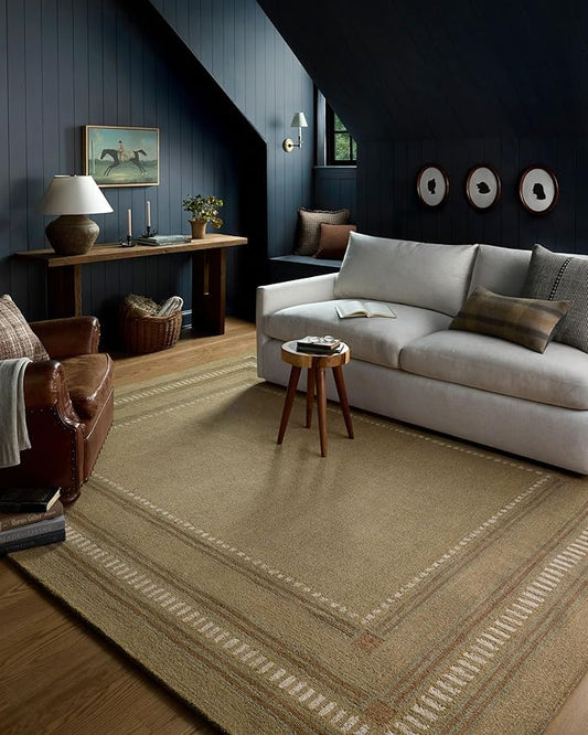 Loloi Chris Loves Julia Alfie Collection ALF-04 Green/Natural 7'-9" x 9'-9" Area Rug Wool Neutral Living Bedroom Dining Carpet