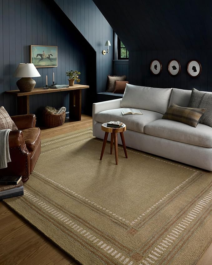 Loloi Chris Loves Julia Alfie Collection ALF-04 Green/Natural 8'-6" x 11'-6" Area Rug Wool Neutral Living Bedroom Dining Carpet