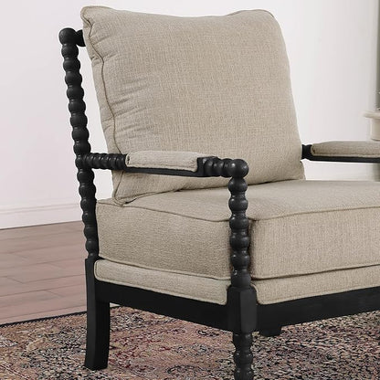 Morden Fort Linen Fabric Spindle Accent Chair with Wood Frame, French Style Accent Chairs with Padded Spring Seat and Armrest Pads, Brushed Base for Living Room Bedroom Farmhouse Office Balcony