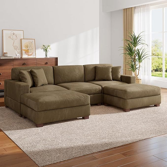 Modular Sectional Couches for Living Room, 118" Modern Upholstered Sofa Couche with Ottoman for Living Room Bedroom, Camel