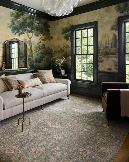 Loloi Chris Loves Julia Palma Collection PLM-05 Blue/Natural 6'-3" x 9'-6" Area Rug Vintage Style Boho Living Room Bedroom Carpet