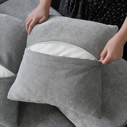 JACH 144.1 Inch L-Shaped Modular Sofas, Modern 3-Seater Couch with Chaise Ottoman, Mid Century Modern Sectional Couches, Cozy Sleeper Sofa for Apartment/Living Room (Linen Fabric, Grey)