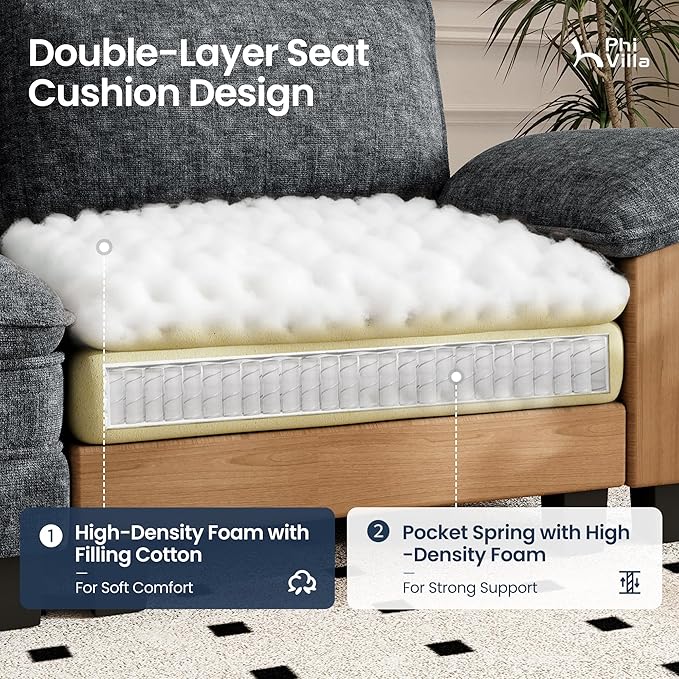PHI VILLA Cloud Modular Couch Sets, 123.6" Sectional Sofa with U-Shaped Chaise, 5-Seater Couches with 2 Movable Ottomans for Living Room, Chenille Fabric, Dark Cyan