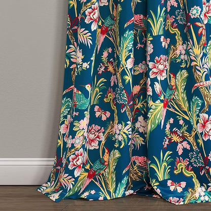 Lush Decor Dolores Light Filtering Window Panels, Pair, 52" W x 108" L, Navy & Multi - Floral Curtains for Bedroom - Vintage Curtains - Coquette Room Decor