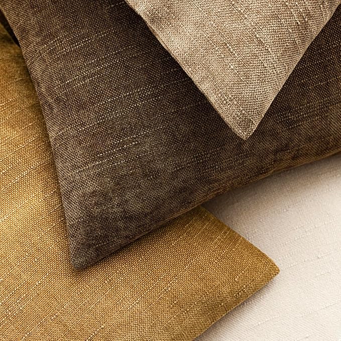 Foindtower Pack of 2 Soft Textured Chenille Throw Decorative Pillow Covers Square Accent Solid Cushion Cover Neutral Farmhouse Pillow Case for Couch Sofa Bedroom Living Room 22x22 Inch,Taupe Brown
