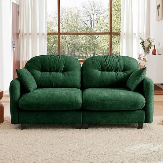 74" Loveseat for Living Room, Comfy Chenille Fabric Cloud Sectional Couch, Modern Upholstered Deep Seat Sofa with Armrest Pillow, Two Seater Couch for Small Spaces, Green