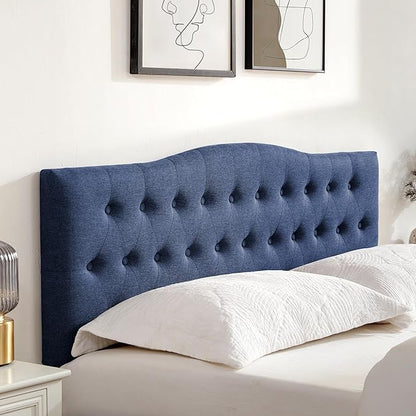 Tufted Upholstered Headboard Queen Size, Sturdy & Durable Solid Wood Bed headboard, Fabric Headboard Adjustable Height from 37” to 51”, Modern Button Diamond Design Head Board, Blue