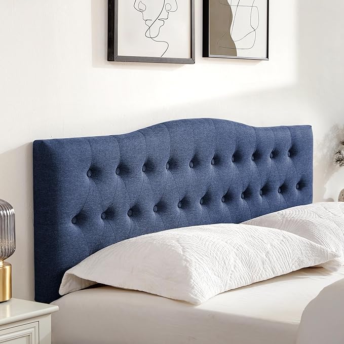 Tufted Upholstered Headboard Twin Size, Sturdy and Durable Solid Wood Twin XL headboard, Fabric Headboard Adjustable Height from 37” to 51”, Modern Button Diamond Design Head Board, Blue