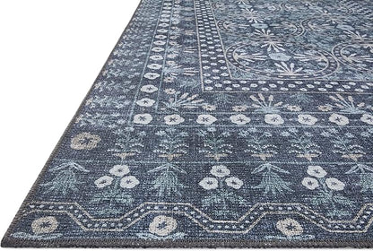 Loloi Rifle Paper Co. Maison Collection MAO-03 Rosette Blue 2'-6" x 9'-6", .19" Pile Height, Runner Rug