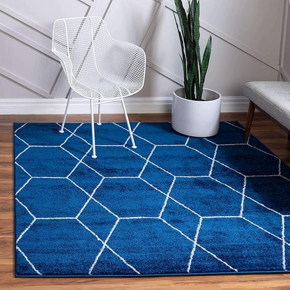 Unique Loom Trellis Frieze Collection Area Rug - Geometric (7' Square, Navy Blue/ Ivory)