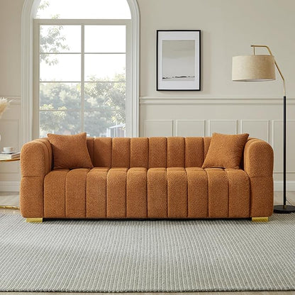 VANOMi Sofa and Chair Set, Modern Deep Seat Couch & Boucle Sofa Chairs, Oversized Upholstered Couch Sets for Living Room, Bedroom, Office, Apartment, Curry (3 Pieces)
