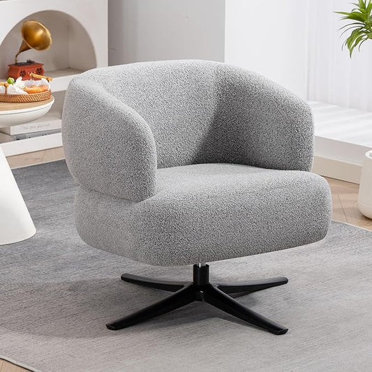 Pro 360° Swivel Accent Chair, Cuddle-Style Lounge Chair with Ergonomic Wrap-Around Backrest, 500LBS Capacity Grey Linen Fabric Rotatable Sofa Chair for Living Room, Balcony, Study