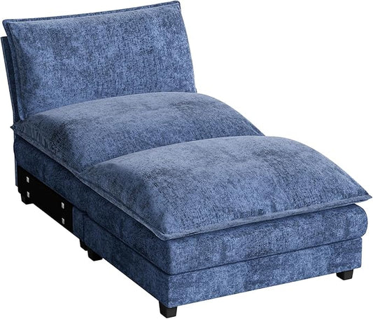Homall Modular Sectional Sofa, Sofa Couch with Reversible Ottoman, DIY Combination Chenille Deep Seat Cloud Couch for Living Room, Apartment (Dark Blue, 1-Seat & 1-Ottoman)