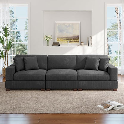 Modular Sectional Couches for Living Room, 118" Modern Upholstered 3-Seater Sofa Couche for Living Room Bedroom, Grey