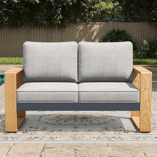 LayinSun Aluminum Patio Furniture Set 2 Seat Loveseat, Oversized Seat with Hight Back, Outdoor Conversation Sets for Porch, Balcony, Deck
