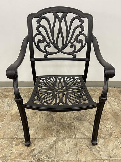 Elizabeth Outdoor Cast Aluminum Patio 9 pcs Dining Set with 64" Square Table and 8 Stationary Chairs Antique Bronze (Olefin Walnut Cushion)