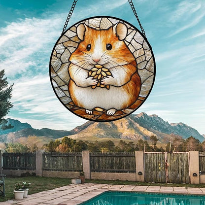 Stained Glass Window Hanging 4 Pcs Set Cute Cat and Dog 6.3" - Animal Suncatcher Door Garden Sun Catcher Decor Birthday Mother's Day for Mom Woman Nana Girl Boy Friend