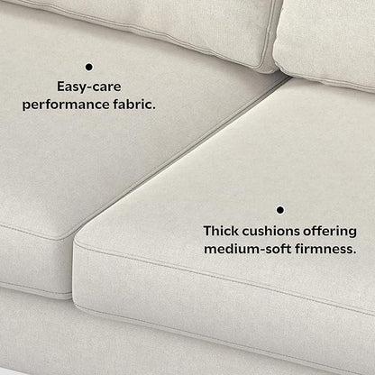 SIMPLIHOME Ava Sofa and Ottoman in 100% Recycled Polyester Performance Fabric, Cream, 90-inch-wide 3-Seater Couch and Matching 36-inch-wide Table Ottoman for Living Room, 2-Piece Set