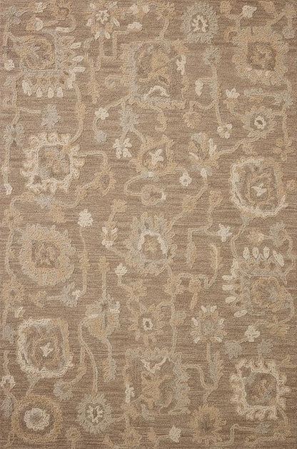 Loloi Chris Loves Julia Dorothea Collection DRT-01 Bark/Stone 7'-9" x 9'-9" Area Rug Wool Neutral Floral Living Room Bedroom Carpet