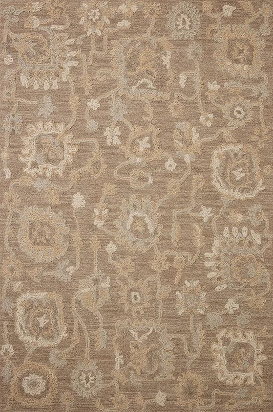 Loloi Chris Loves Julia Dorothea Collection DRT-01 Bark/Stone 9'-3" x 13' Area Rug Wool Neutral Floral Living Room Bedroom Carpet