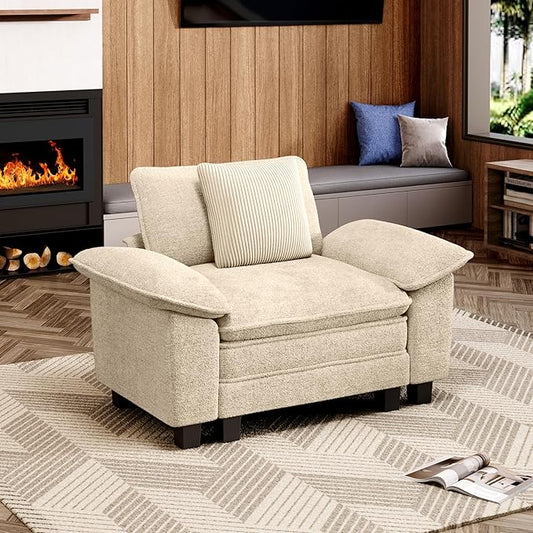 53.5" Modular Sectional Single Sofa, Soft Plush Chenille Armchair with Comfortable Deep Seat & Removable Arms for Living Room，Beige