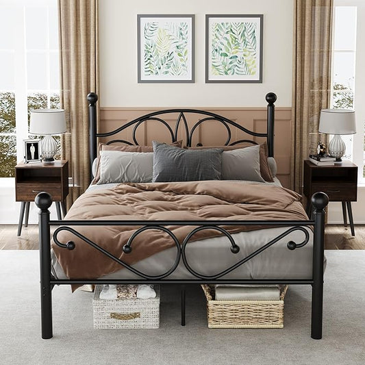 Metal Full Single Bed Frame with Storage Space, 74.8" in Steel Bed Frame with Protective Foot Pads, Strong Bearing Capacity Full Size Bed, Easy Assembly, Underbed Storage Space（40.1 inch）