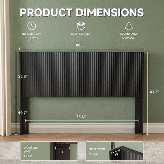 80.3" Wide Wooden Headboards King Size, Modern Wood Headboard King Size Headboard Only, Farmhouse Head Board Only, Wall Mounted Head Board, Boho Headboards, Black