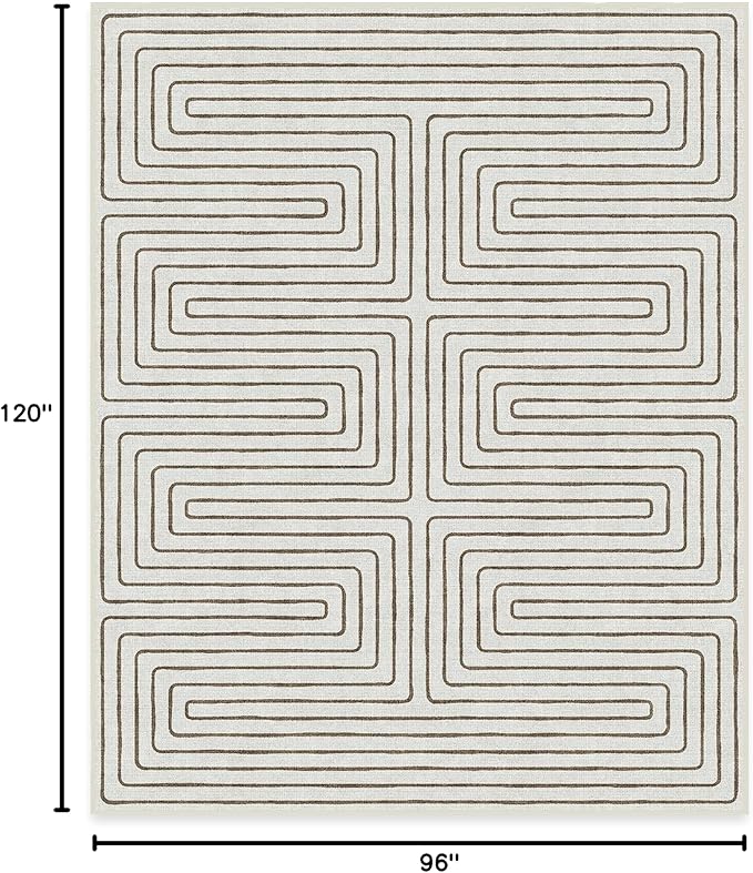 RUGGABLE x Jonathan Adler Machine Washable Modern Area Rug – Labyrinth Camel/Ivory 8x10, Stain-Resistant, Non-Slip – Large Rugs for Living Room, Bedroom, Hallway, Entryway & Office–with Standard Pad