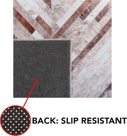 SAFAVIEH Washable Rug Faux Hide Collection - 8' Round, Beige & Brown, Slip Resistant, Western Rustic Decor, Printed Pattern, Ideal for Living Room, Bedroom, Home Office, Dining Space (FAH526A)