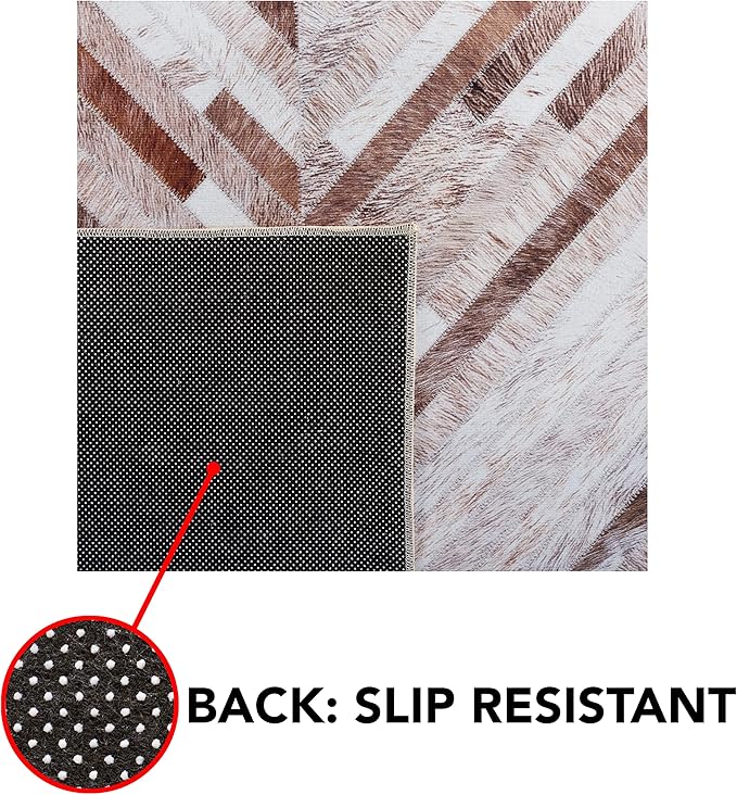 SAFAVIEH Washable Rug Faux Hide Collection - 8' x 10', Beige & Brown, Slip Resistant, Western Rustic Decor, Printed Pattern, Ideal for Living Room, Bedroom, Home Office, Dining Space (FAH526A)