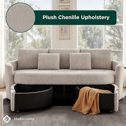 Studio Living® Beckett 92" Storage Sofa, Modern Farmhouse, Pocket Coil Comfort, Easy Assembly, Chenille Fabric, Taupe