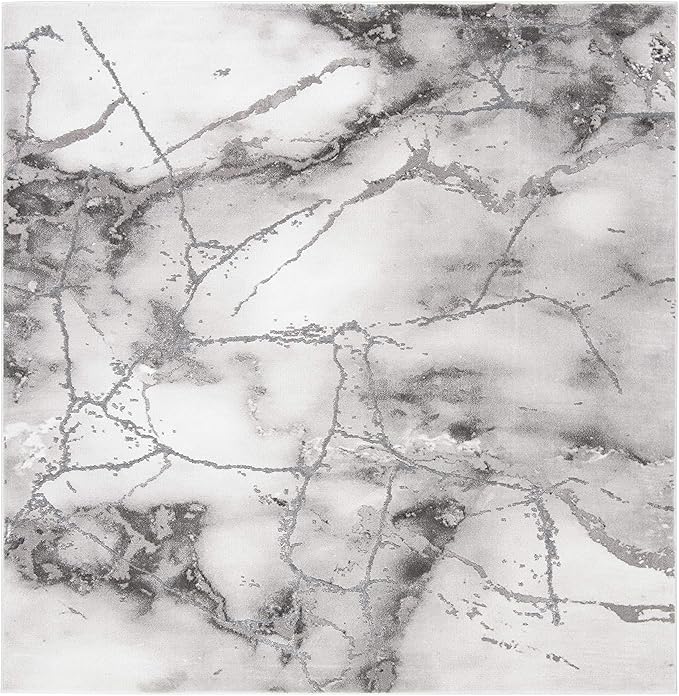 SAFAVIEH Craft Collection Area Rug - 6'7" Square, Grey & Silver, Modern Abstract Design, Non-Shedding & Easy Care, Ideal for High Traffic Areas in Living Room, Bedroom (CFT877G)