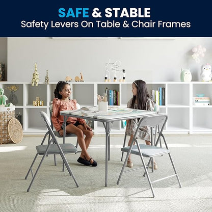 Flash Furniture Mindy Kids 5-Piece Folding Square Table and Chairs Set for Daycare and Classrooms, Children's Activity Table and Chairs Set, Printed