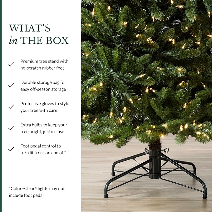 Balsam Hill 7.5ft Pre-Lit Classic Blue Spruce - Artificial Christmas Tree with 2,960+ Tips, 1,000 Clear LED Lights, Easy Plug Technology & Premium Stand for Indoor Holiday Decorating