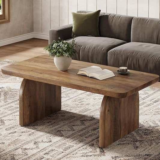 Tribesigns Coffee Table for Living Room, 47-Inch Farmhouse Rectangule Center Table with Rounded Corners, Mid-Century Modern Low Large Cocktail Tea Furniture, Easy Assembly (Rustic Brown)